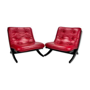 Set of 2 Vintage Black and Red Scissor Chairs, 1970s