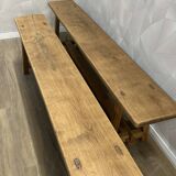 Pair of solid stripped oak farmhouse benches