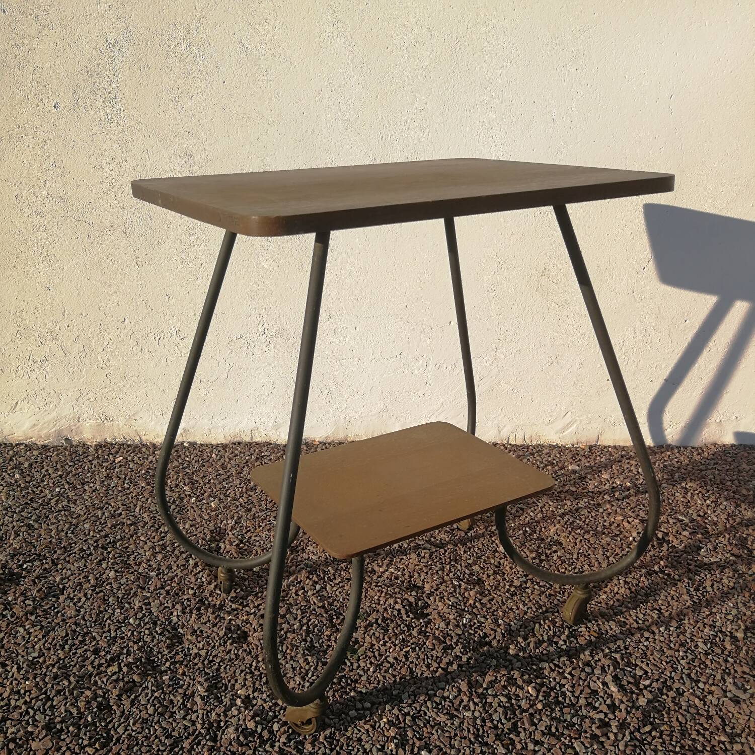 Vintage 50s trolley on wheels in tube and wooden top