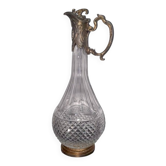 Carafe Verseuse Ancienne en Verre Taillé et Laiton Doré Style Napoléon III