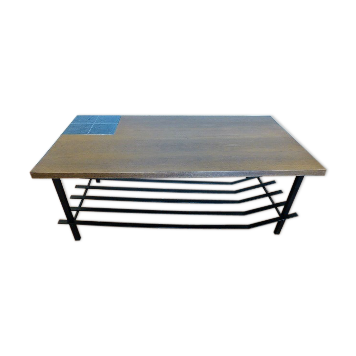 Coffee table in ceramic wood and metal vintage 1960.