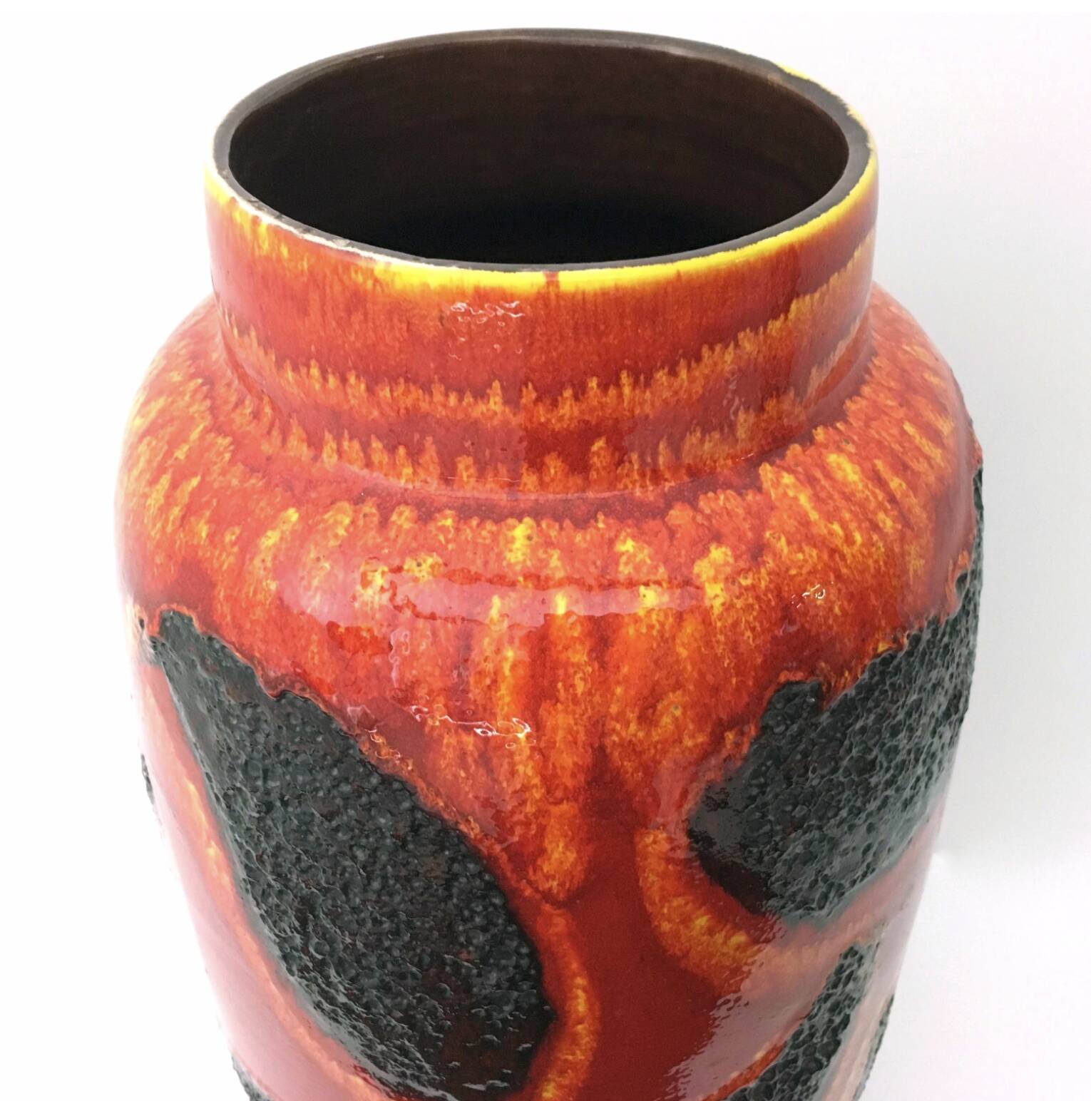 Handmade Orange, Red and Black Glazed Ceramic Vase, Germany