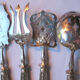 Art Nouveau cute service, 4 filled silver cutlery, chiseled, hallmark