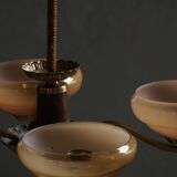 Art Deco chandelier with 4 arms in glass and brass, Sweden, 1940s