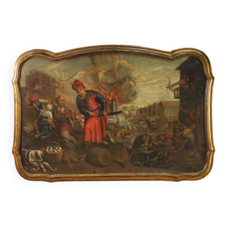 Great 17th century painting, the sacking of the city