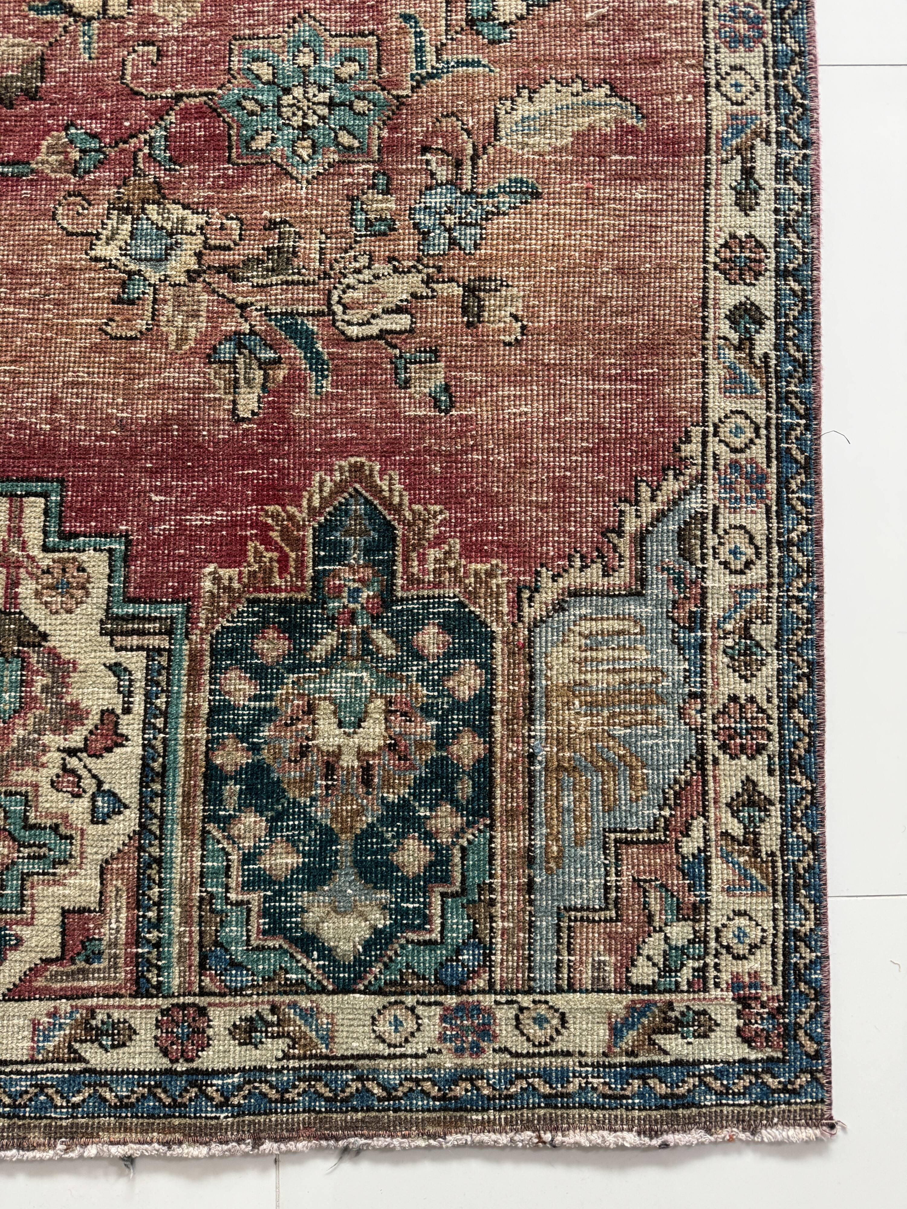 Tapis Oriental en laine nouée à la main, tons rouges et bleus, motif médaillon Vintage, à poils bas, 160x254 Cm