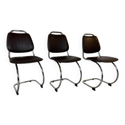 Chaises en tube d'acier chromé vintage années 70 style cantilever