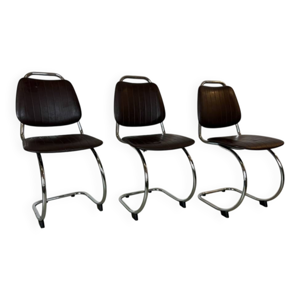 Chaises en tube d'acier chromé vintage années 70 style cantilever