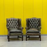 Vintage leather chesterfield wingback armchair-(price is for one Chair)