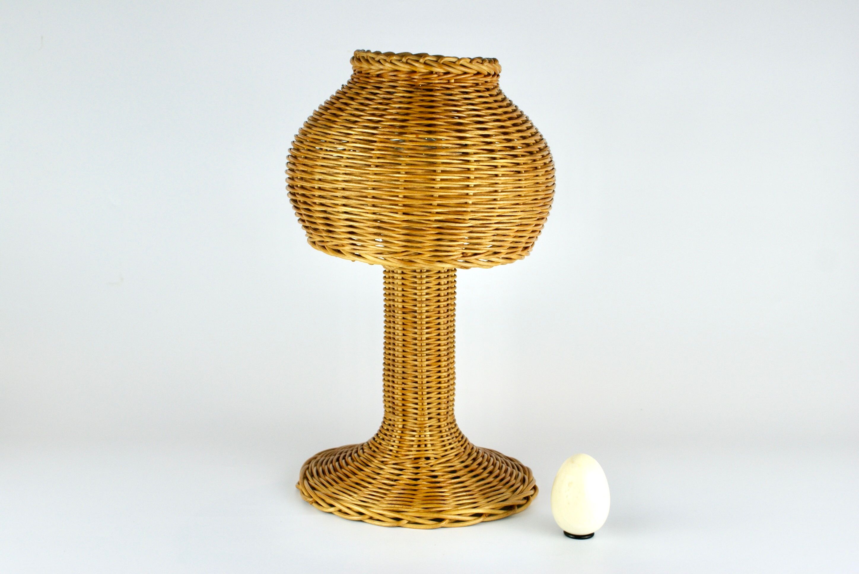 Mushroom shaped handcrafted rattan lamp 1970