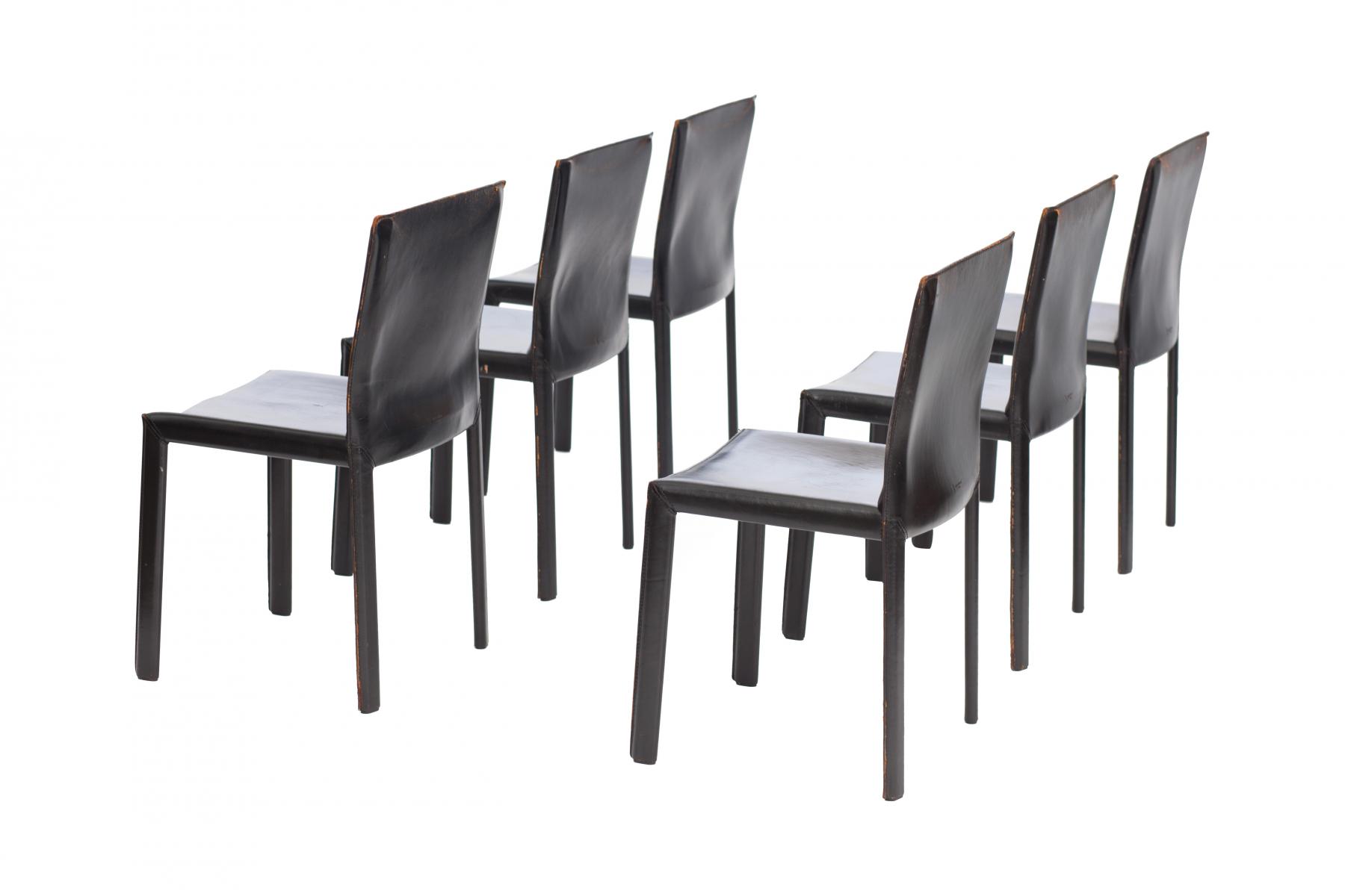 Set de 6 chaises en cuir noir par Studio Grassi & Bianchi pour Pellizoni Pasqualina 1980