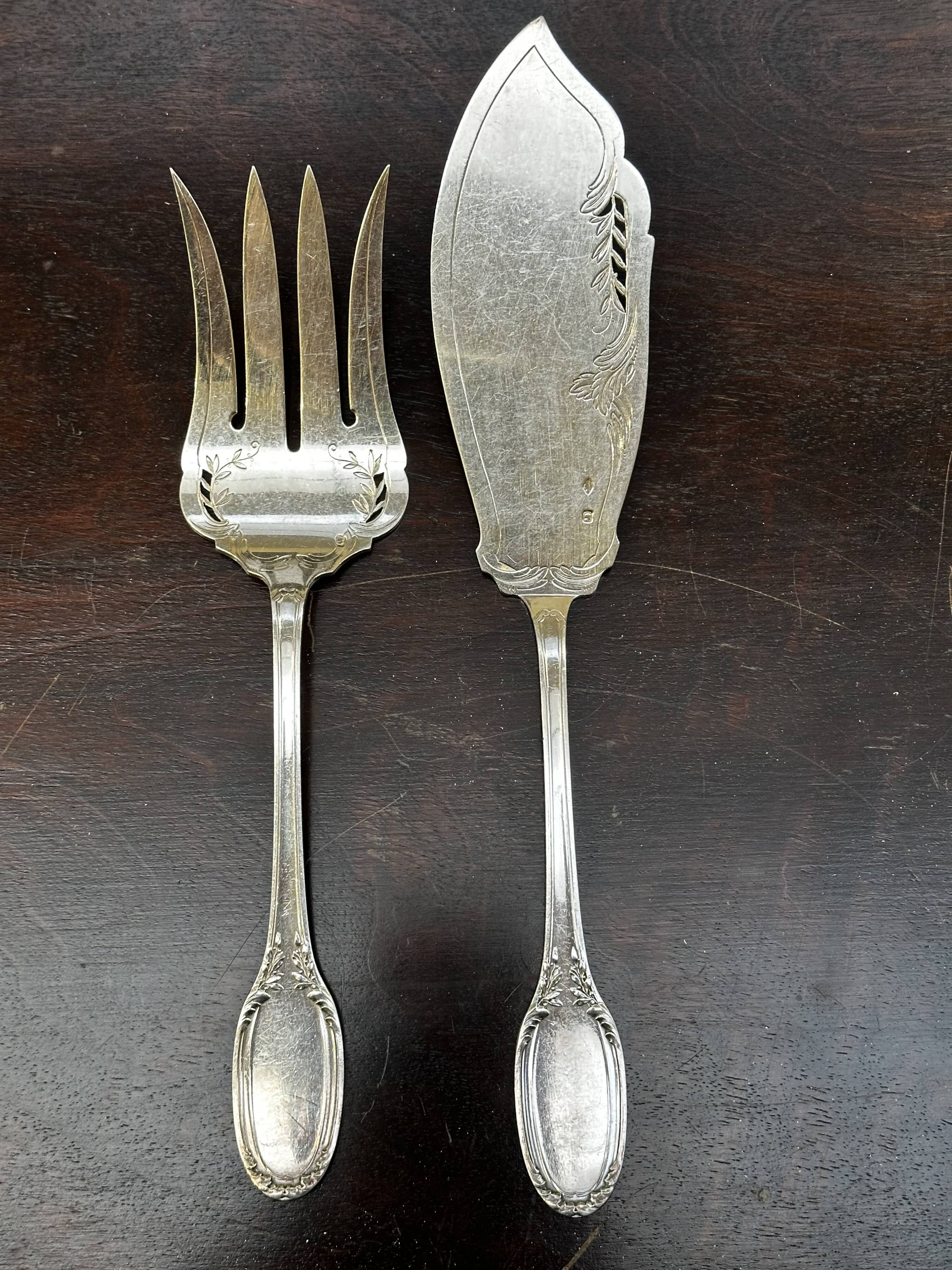 Silver Fish Serving Cutlery - Minerva Hallmarks - Art Nouveau