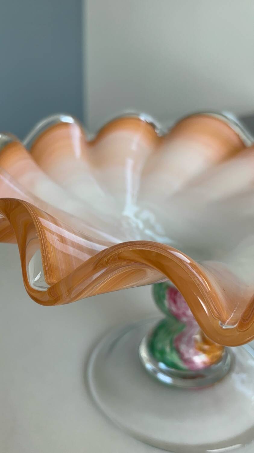 Vintage Murano glass wavy multicoloured centrepiece bowl