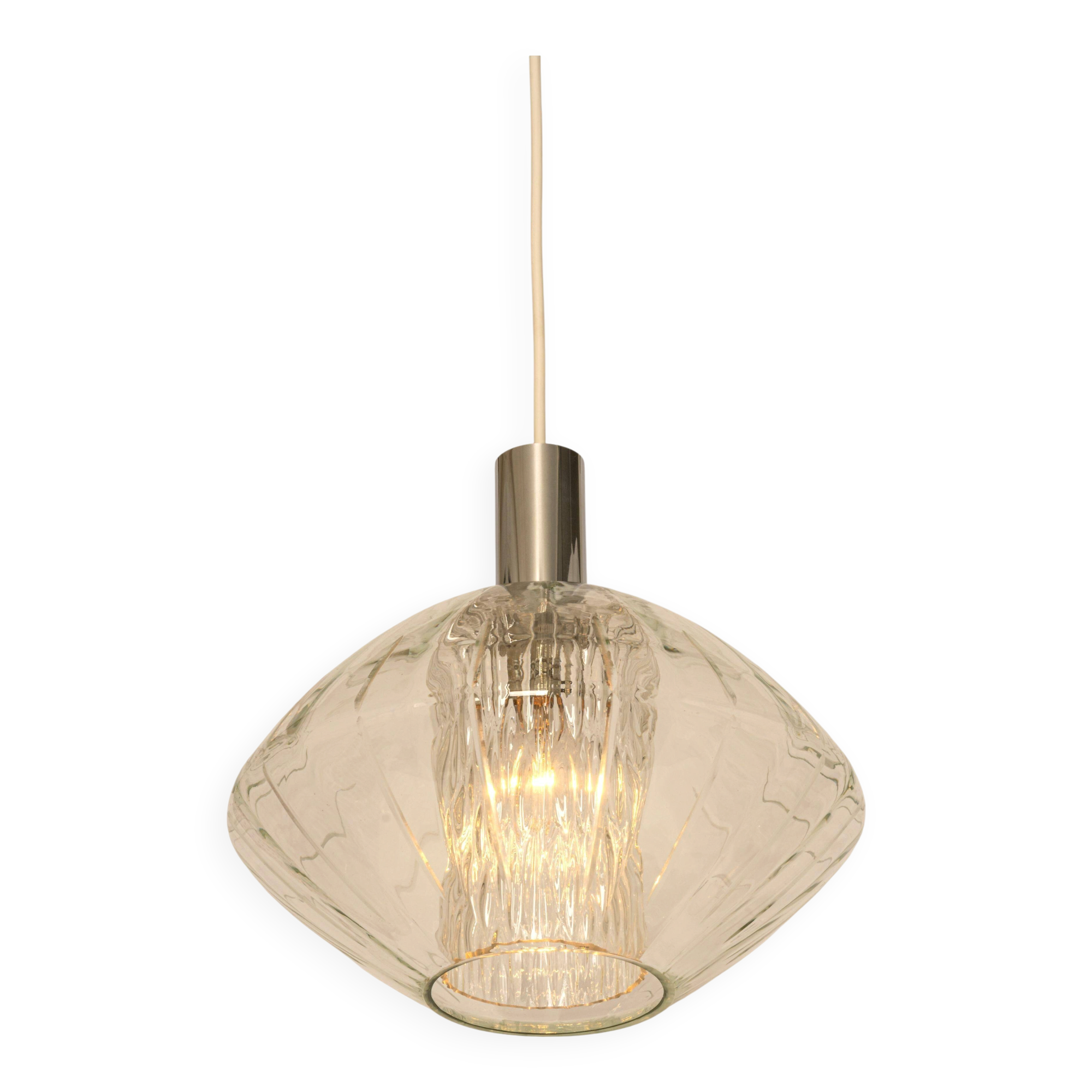 Large glass tulip-shaped pendant light by Cosack, Germany, 1970s.