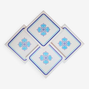 4 glazed ceramic tiles, flowers, 60s