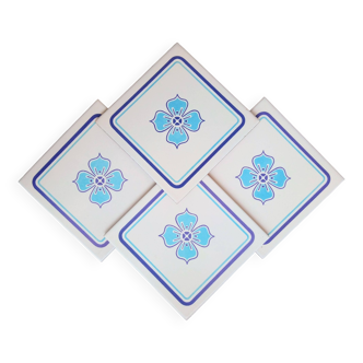 4 glazed ceramic tiles, flowers, 60s