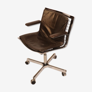 Chaise de bureau en acier chromé et cuir édition Apelbaum 1970