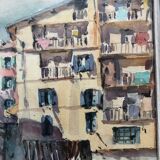 Watercolor bridge over the bevera in sospel by georges chappuis 1940, alpes maritimes 06, painting frame