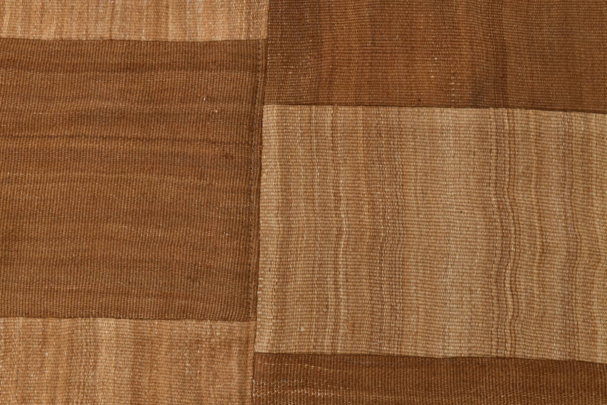 4x6 Checkered Pattern Camel Brown Vintage Kilim Rug, 140x172Cm