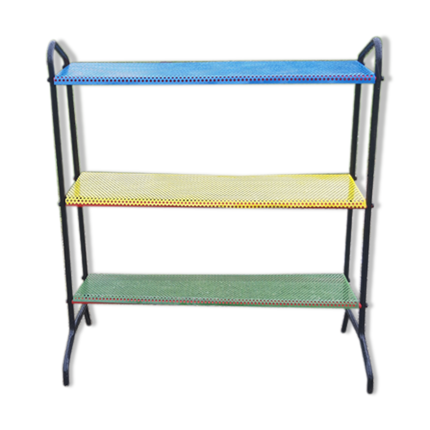 Vintage floor furniture perforated iron and metal