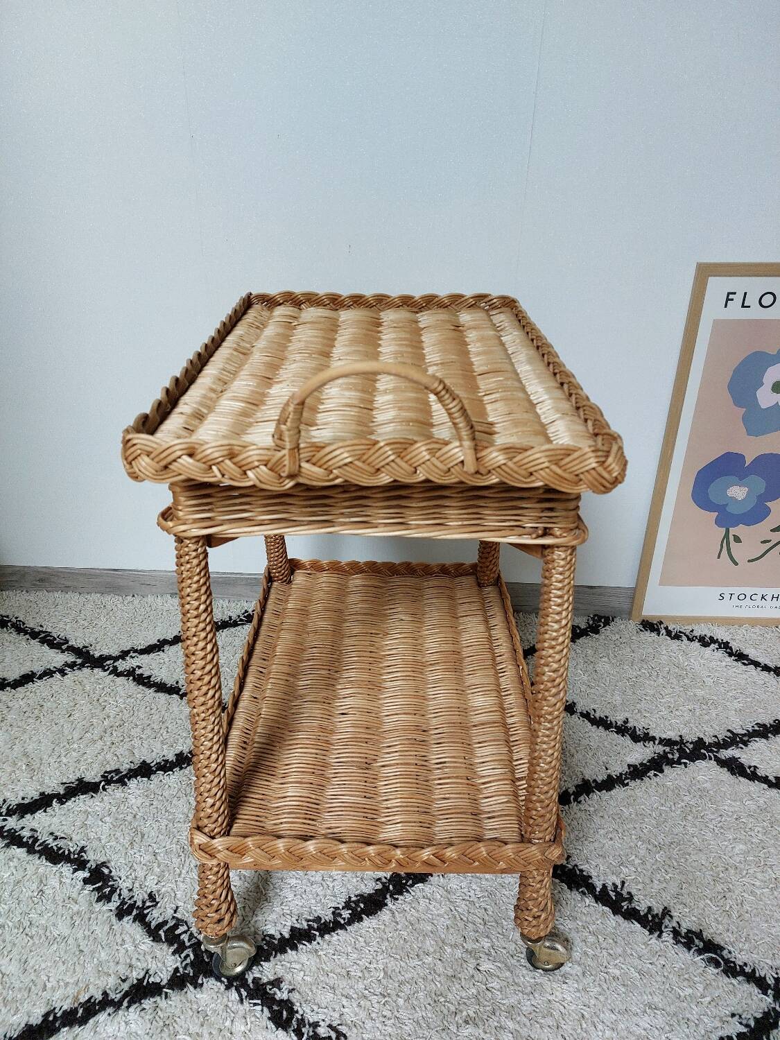 Desserte osier tressé années 50/60