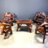 Large olive tree root chair set, 1960s