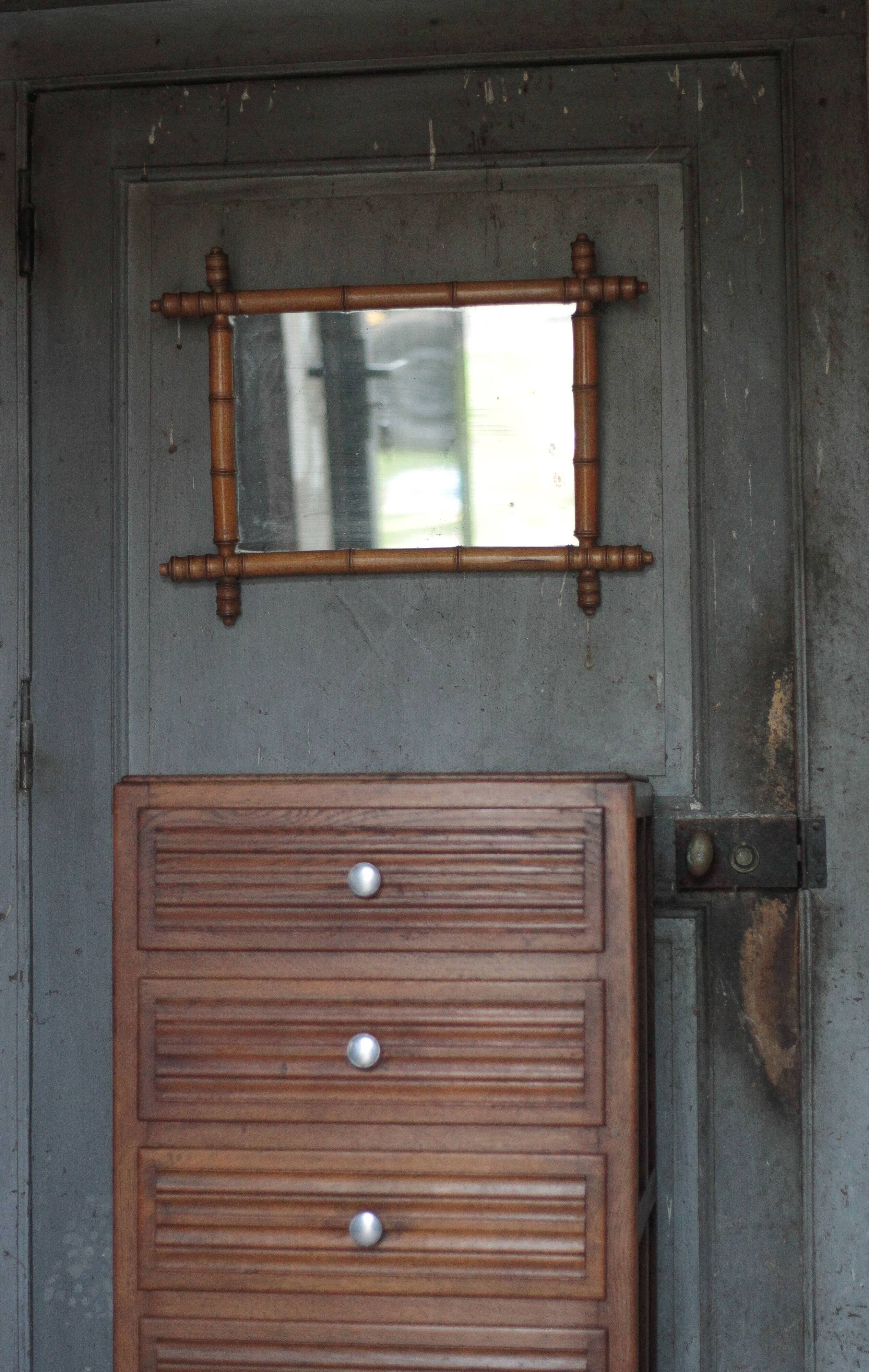 Miroir bois imitation bambou, miroir ancien, miroir à suspendre