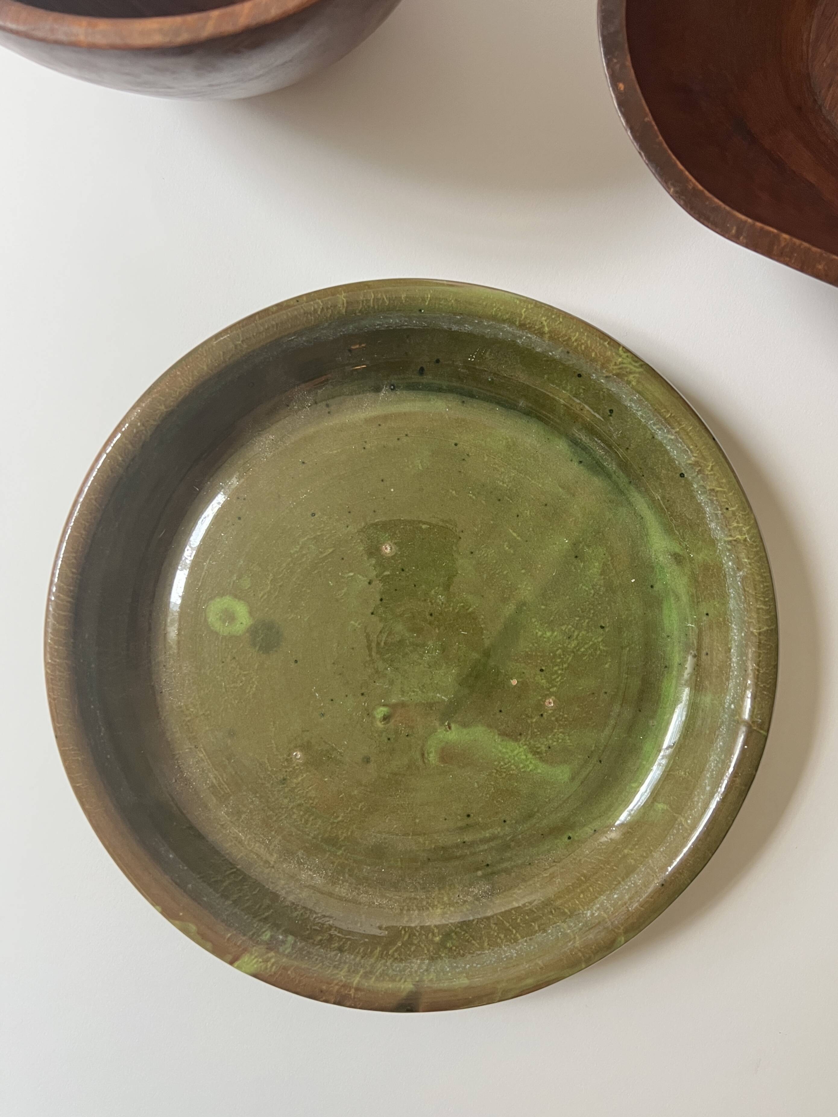 Large glazed earthenware dish, circa 1970