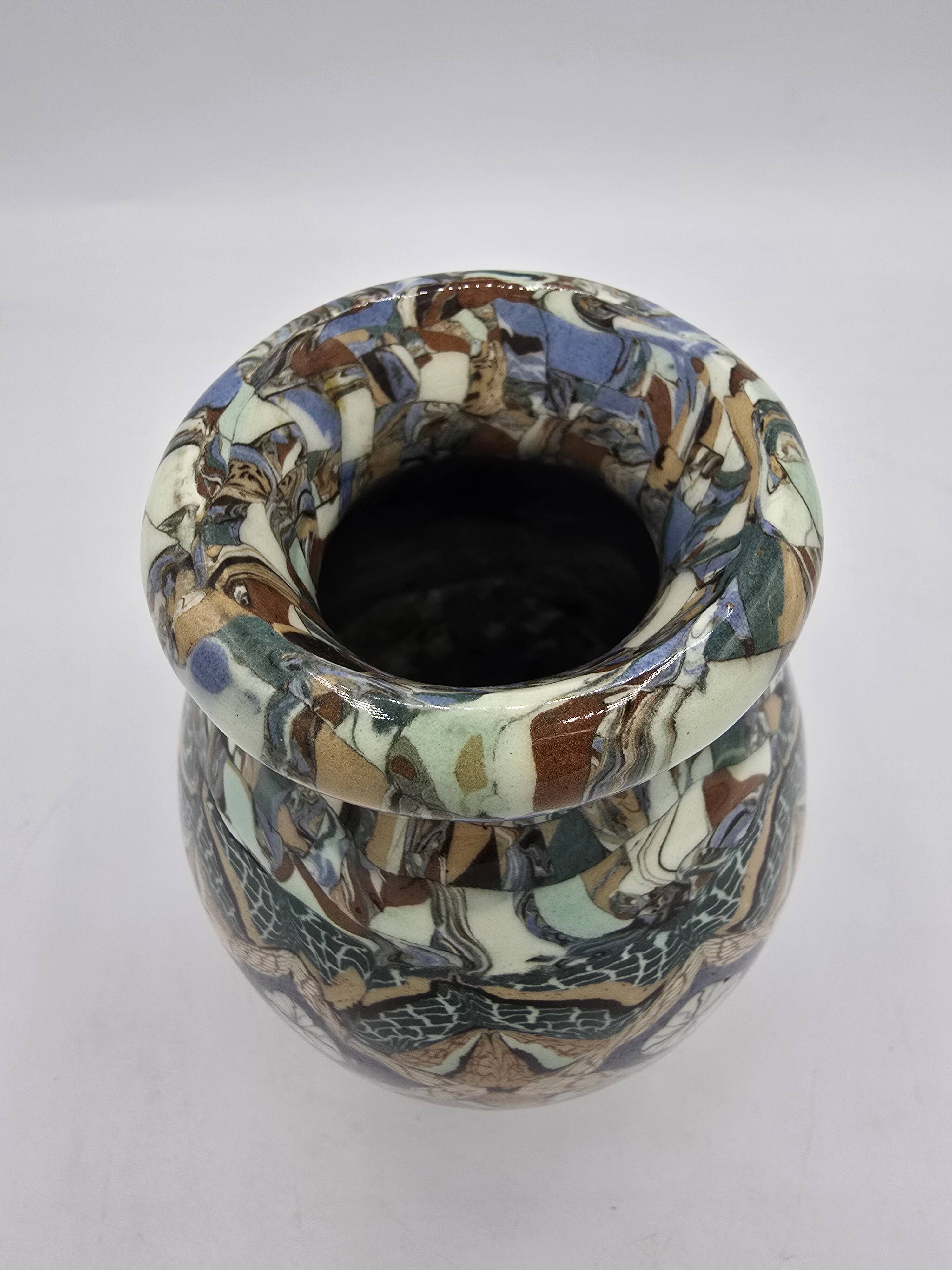 Jean Gerbino (1876-1966) Vallauris – Mosaic earthenware vase with floral decoration