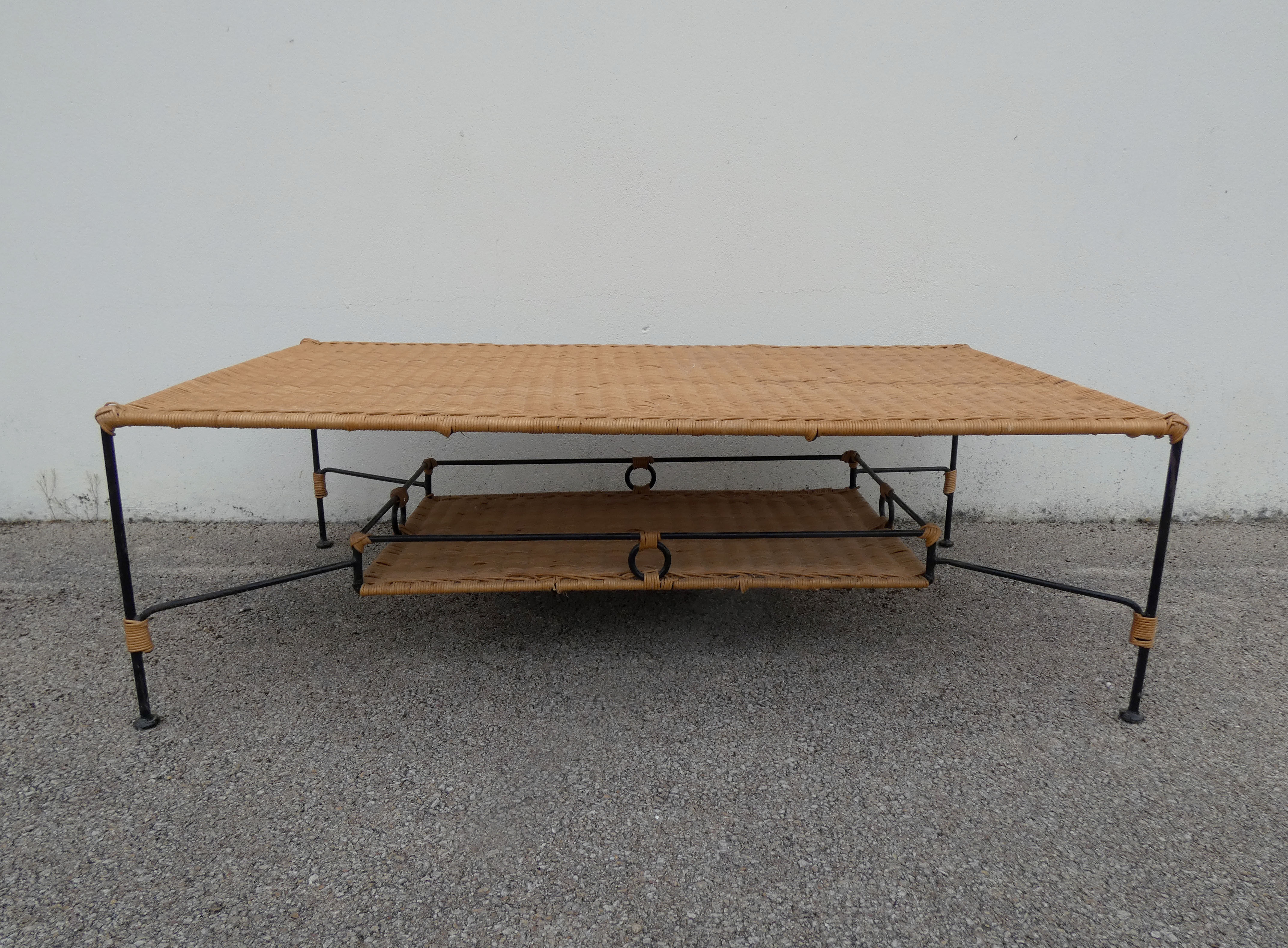 Vintage rattan and metal coffee table