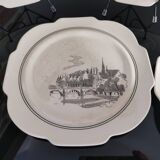 Series of 12 dessert plates and its cake tray Gien Paris Monuments