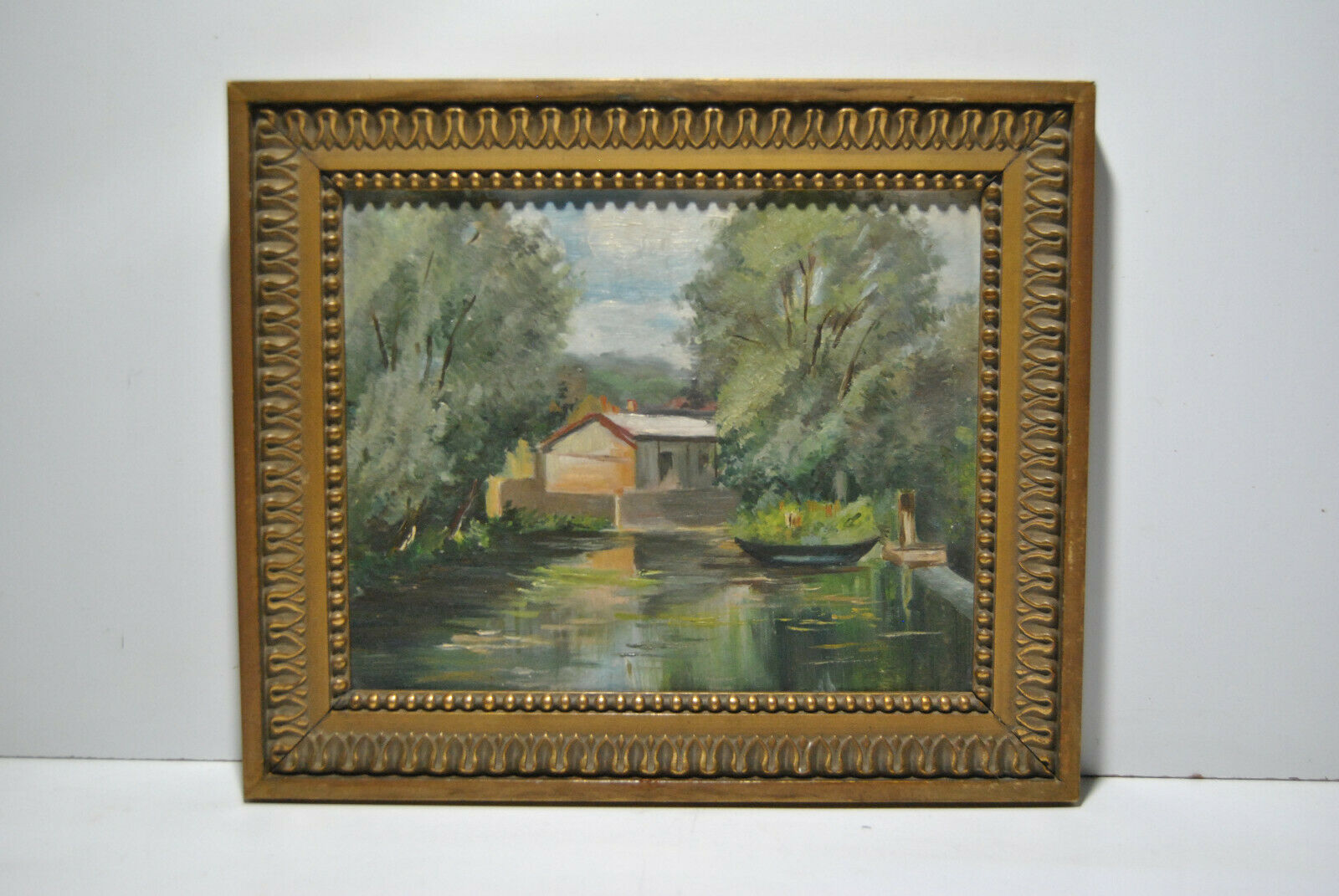 Painting painting landscape countryside river pond lake boat boat