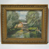 Painting painting landscape countryside river pond lake boat boat