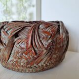 Vintage Japanese Ikebana basket made of smoked bamboo in natural