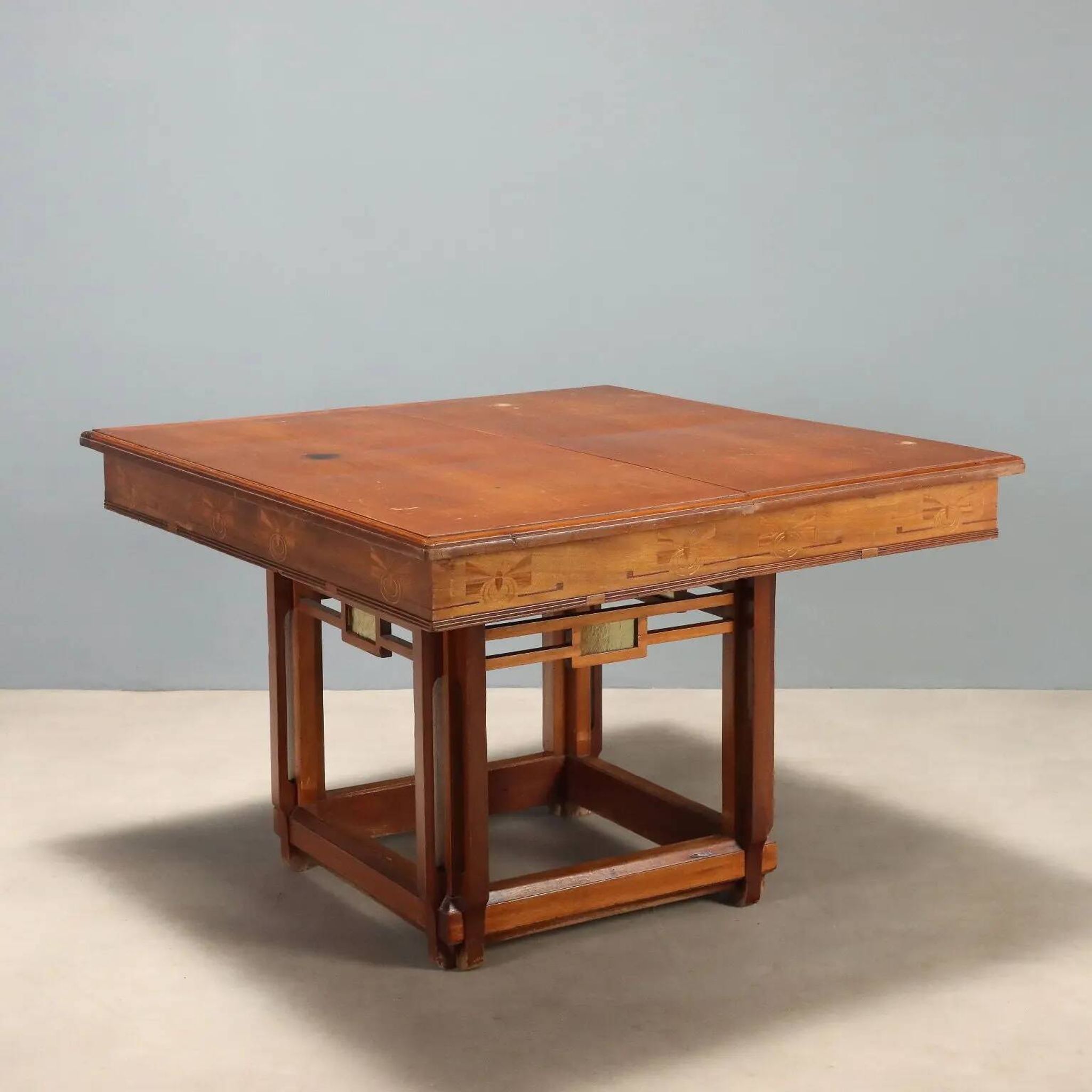 Antique Art Nouveau table in mahogany and glass, Italy, 20th century.