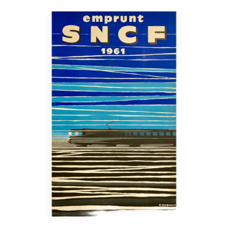 Original poster Emprunt sncf by Jacquelin by Jean Jacquelin. - Small Format - On linen