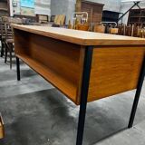 Vintage wooden desk with black steel frame