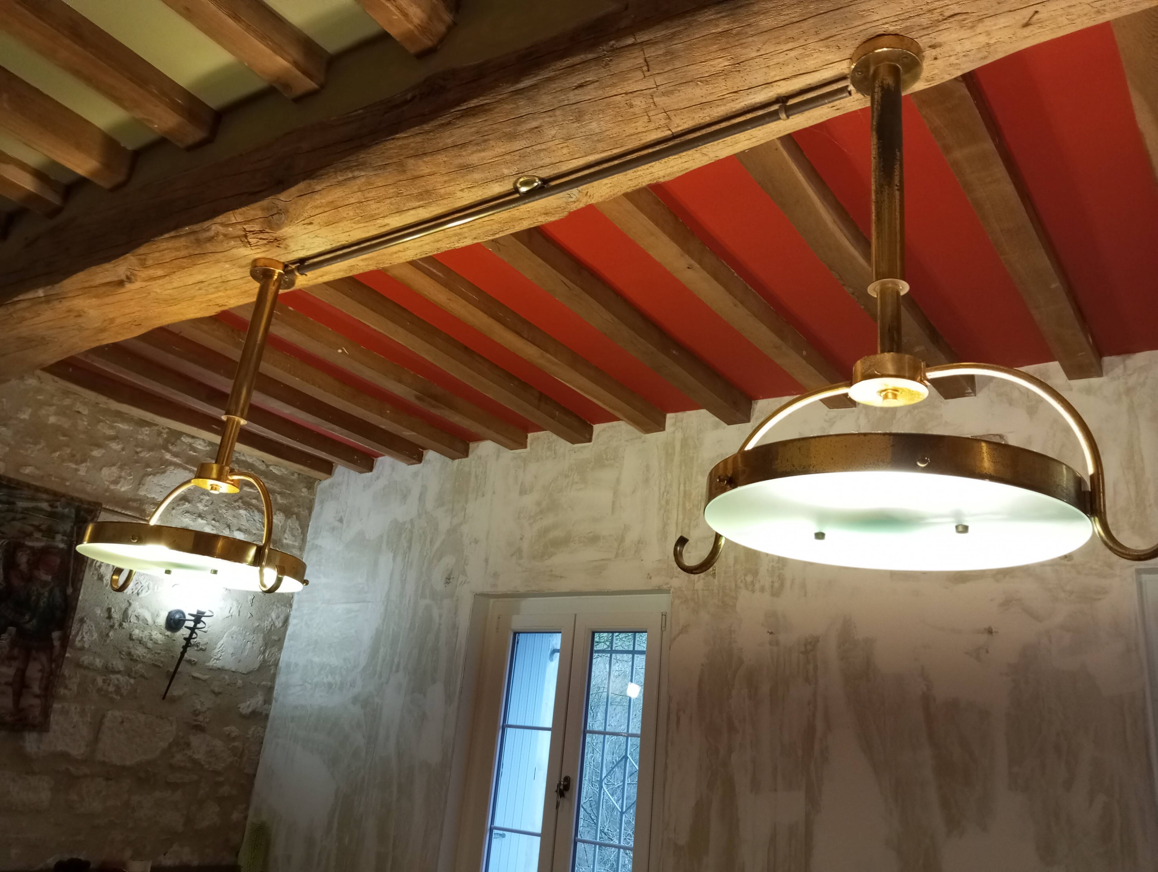 2 gold metal chandeliers