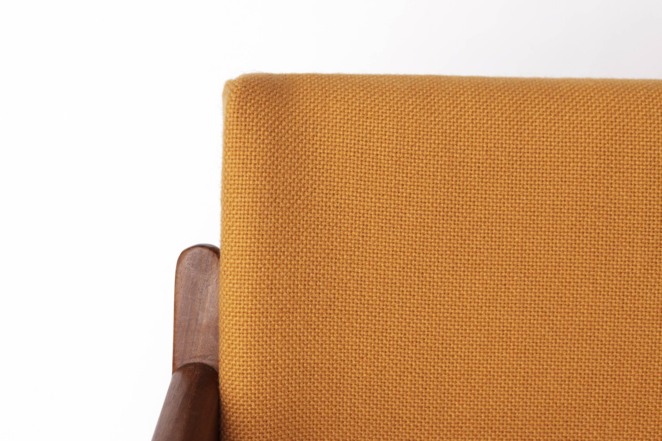 Vintage Thonet Armchair, 1970s–1980s, Teak Wood Frame, Peach Fabric Upholst