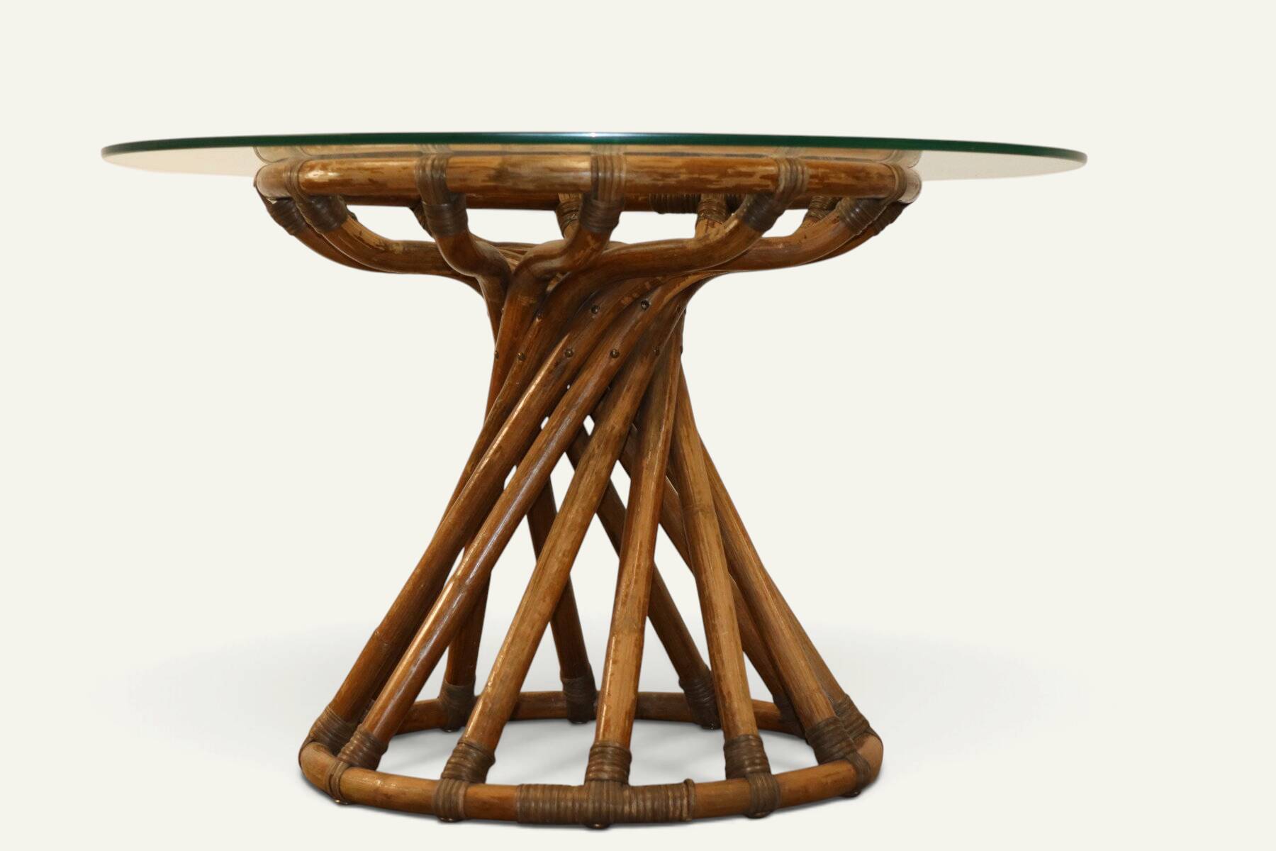 Bamboo and glass table by Bernard Govin – Eguizier edition, 1970