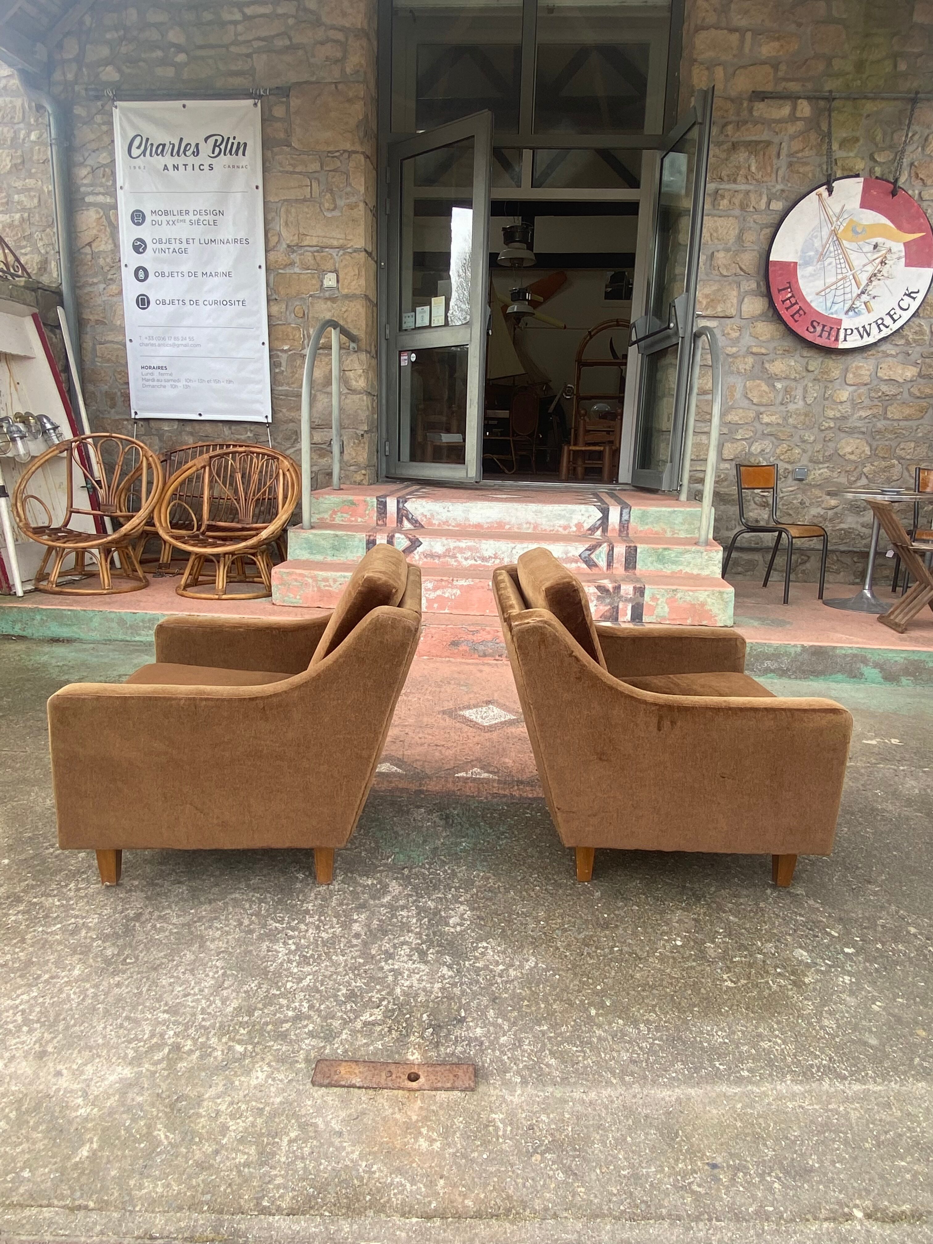 Pair of vintage brown armchairs circa 1970