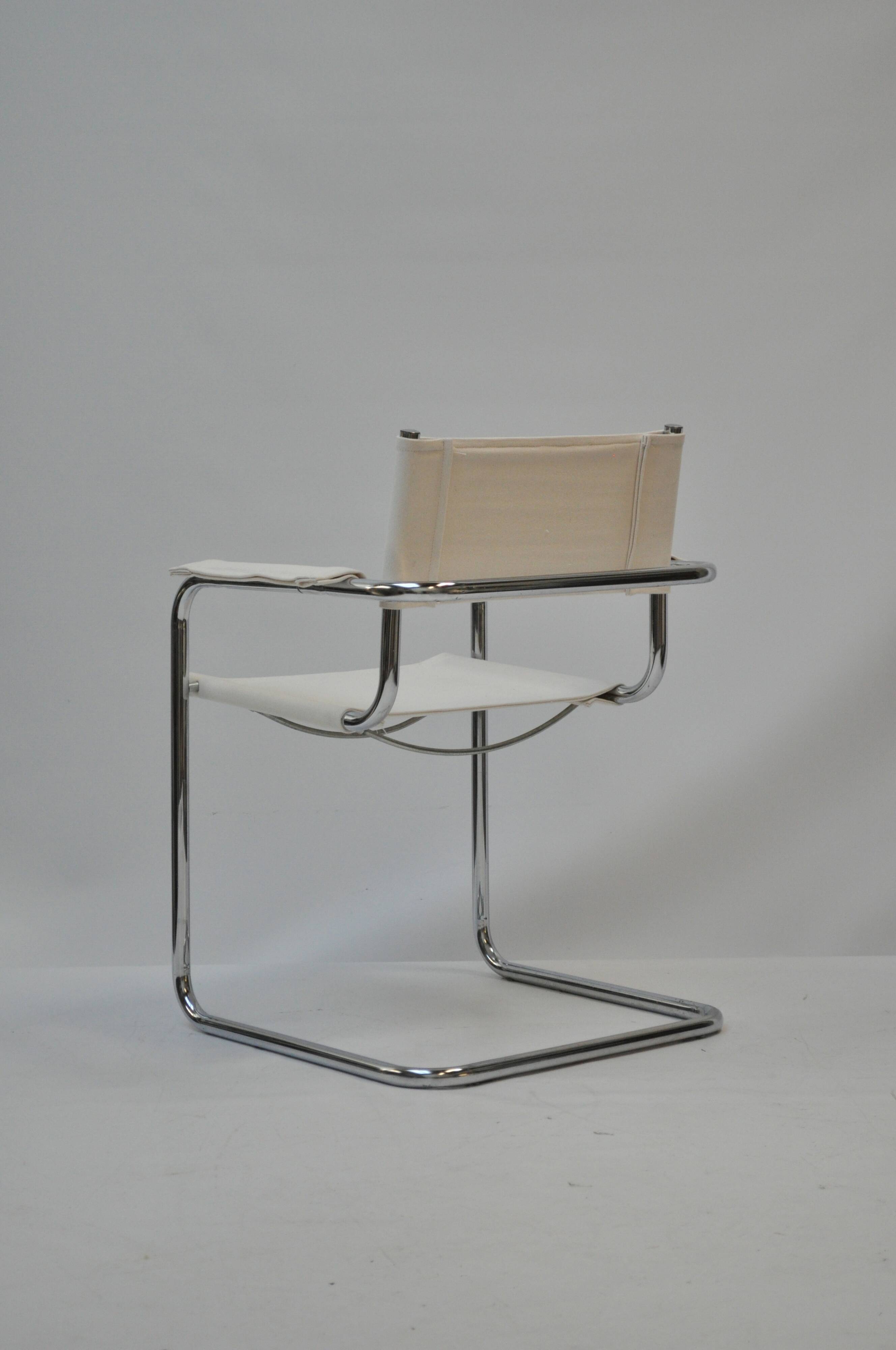 Set of 4 Chrome Sled-Base Chairs, Reupholstered in Italian Chioccarello Lin