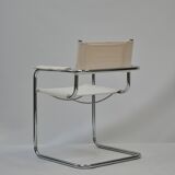 Set of 4 Chrome Sled-Base Chairs, Reupholstered in Italian Chioccarello Lin