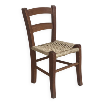 Chaise d'enfant vintage bois et corde