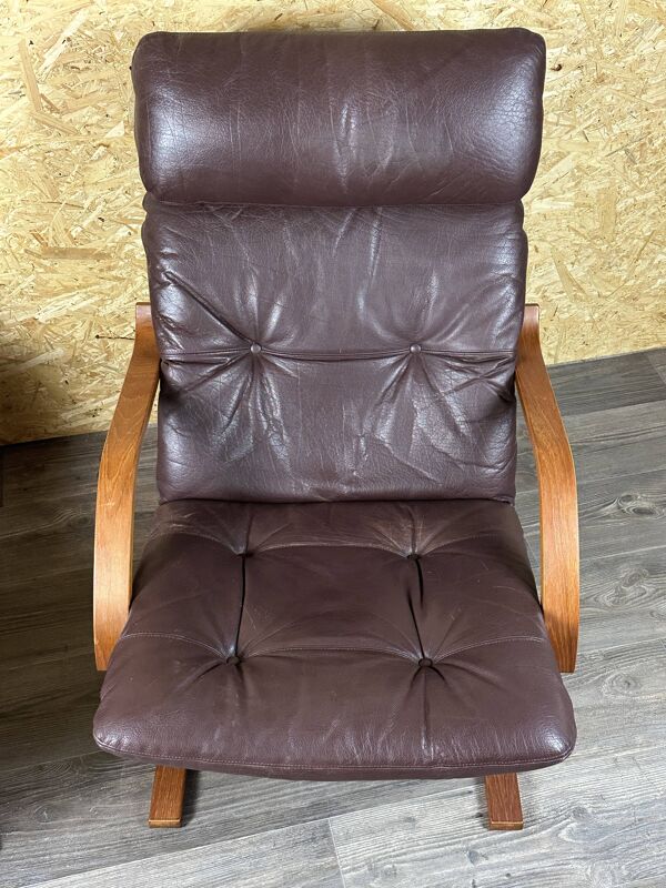 2x 60s 70s Easy Chair Leather Armchairs Westnofa Norway Mid Century