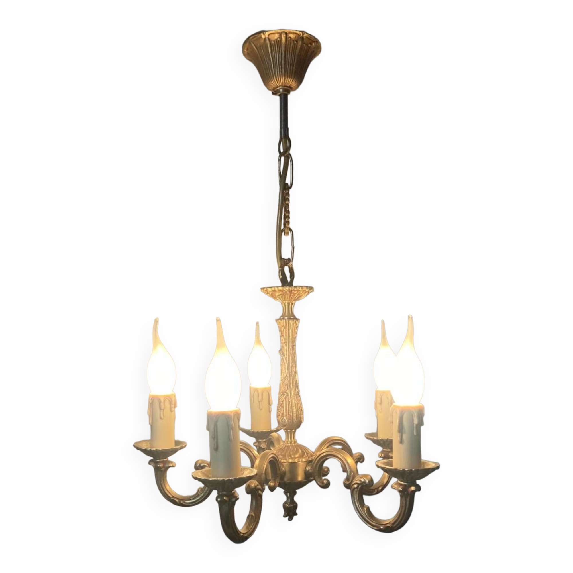 Lustre en bronze doré à 5 bras, époque XXeme
