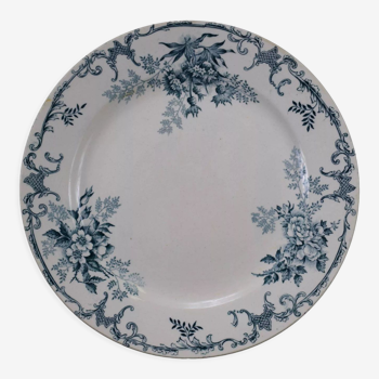 Assiette plate ancienne blanche et bleu décor floral emile bourgeois