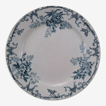 Old white and blue flat plate floral decor emile bourgeois