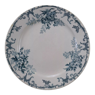 Assiette plate ancienne blanche et bleu décor floral emile bourgeois