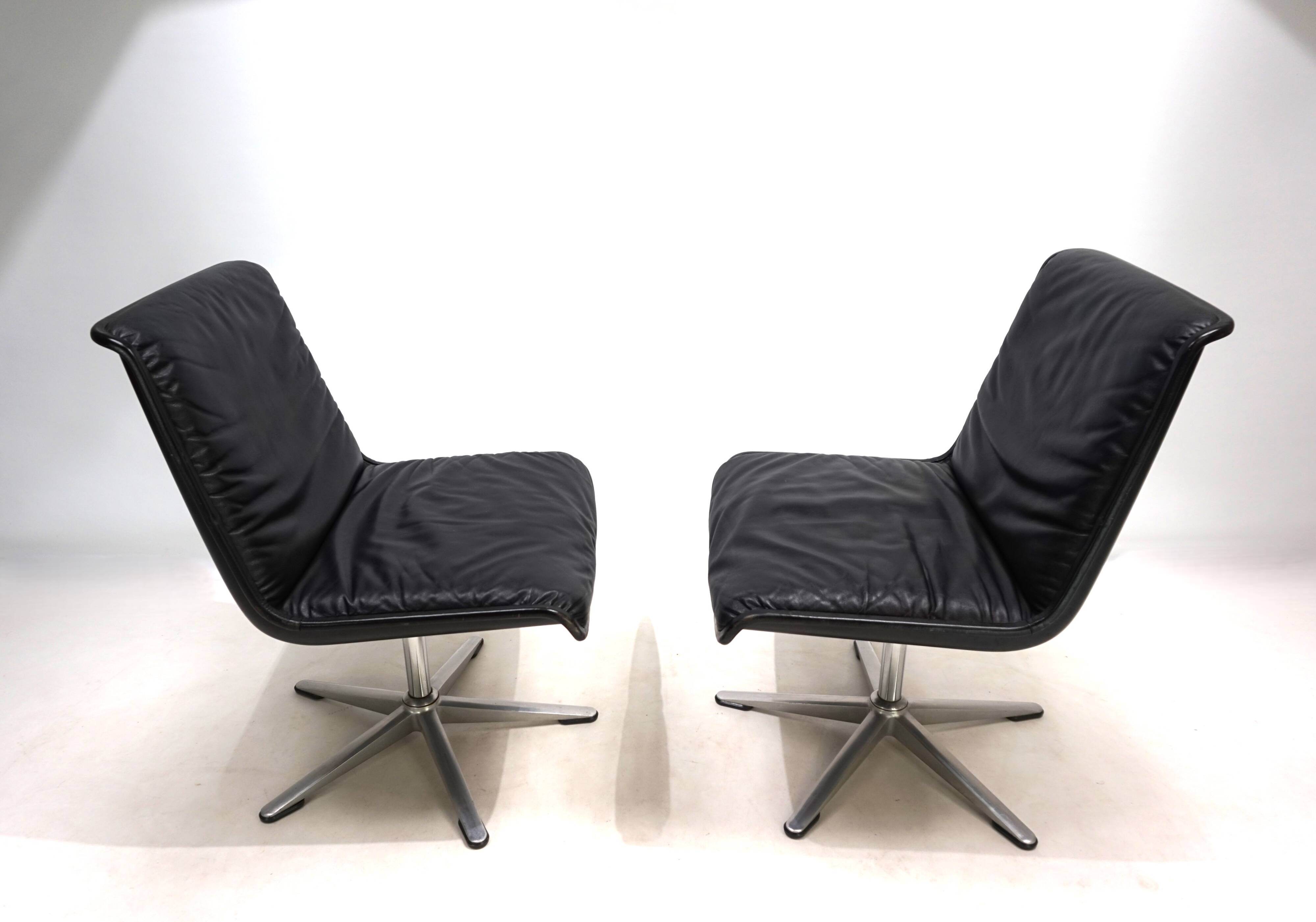 Wilhahn Delta set of 2 leather conference / dining chairs by Delta, 1960
